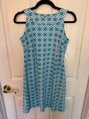 Katherine Way Blue Geometric Print Sleeveless Shift Dress Size XS